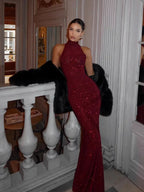 Fashion Solid Maxi Gown Dresses Sexy Slim Sequins Red Sleeveless Long Dress 2026 New Women's Elegant Shiny Party Bodycon Robes