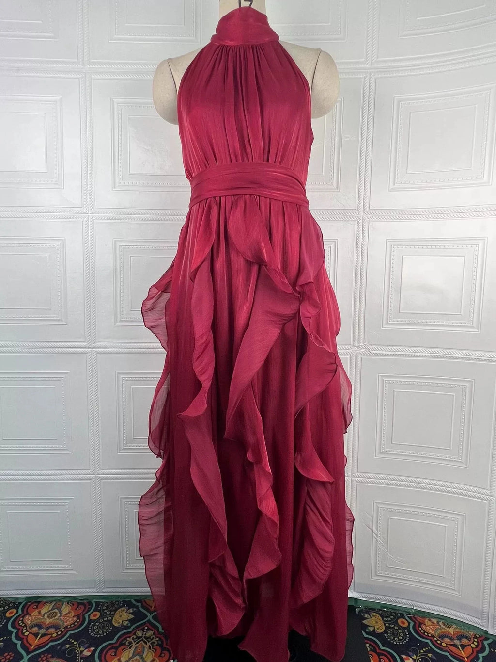 Women'S Spring 2026 Vintage Elegant Ruffled Sleeveless Cinched Waist Long Dress New Arrival