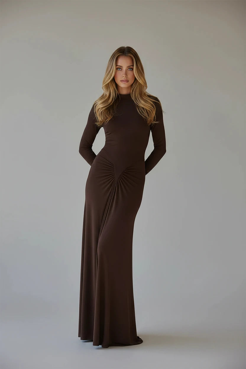 Bodycon Mock-Neck Long Sleeve Maxi Dress