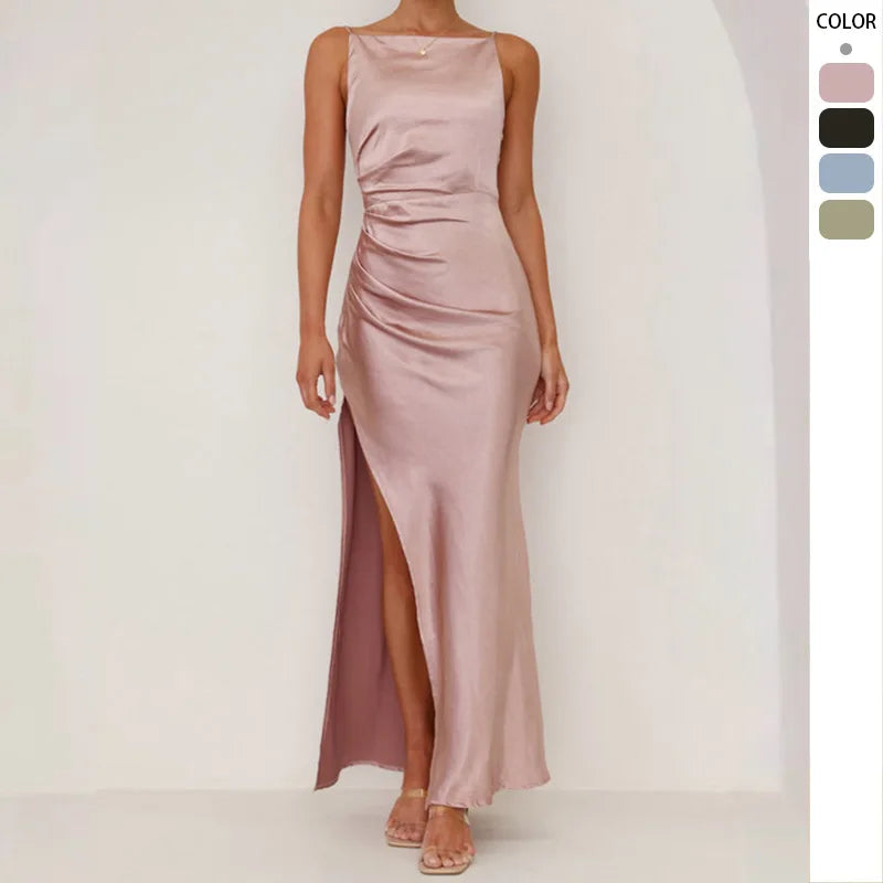 Women's Backless Slit  Spaghetti Strap Midi Dress
