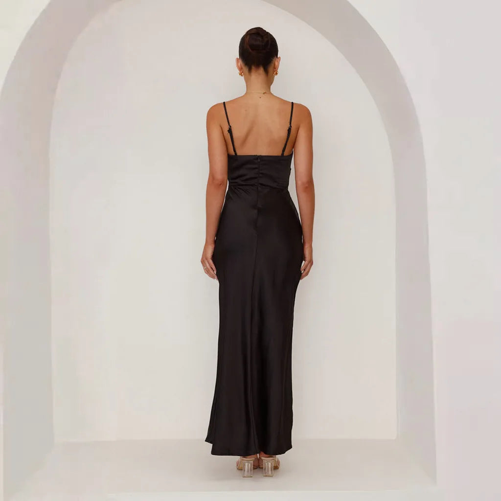 Women's Backless Slit  Spaghetti Strap Midi Dress