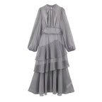 TAOP&ZA 2026 Spring New Fashionable Simple Layered Decorated Long-Sleeved Stand Collar Polka Dot Midi Maxi Dress 9861