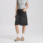 Women Washed Black Denim A-Line Mini Skirt Mid Waist Casual Vintage Style High Quality Fashion Skirt