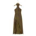 TAOP&ZA Retro Fashion European and American Style 2026 New Women's Halter Neck Beaded Backless Ruffle Sleeveless Dress