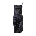 Satin Midi Sundress High Slit Sexy Slip Dress