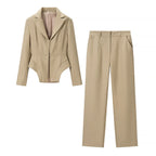 TAOP&ZA 2026 New Fashionable and Versatile Women's Long-Sleeved Collared Suit Jacket and High-Waisted Trousers Set 3169