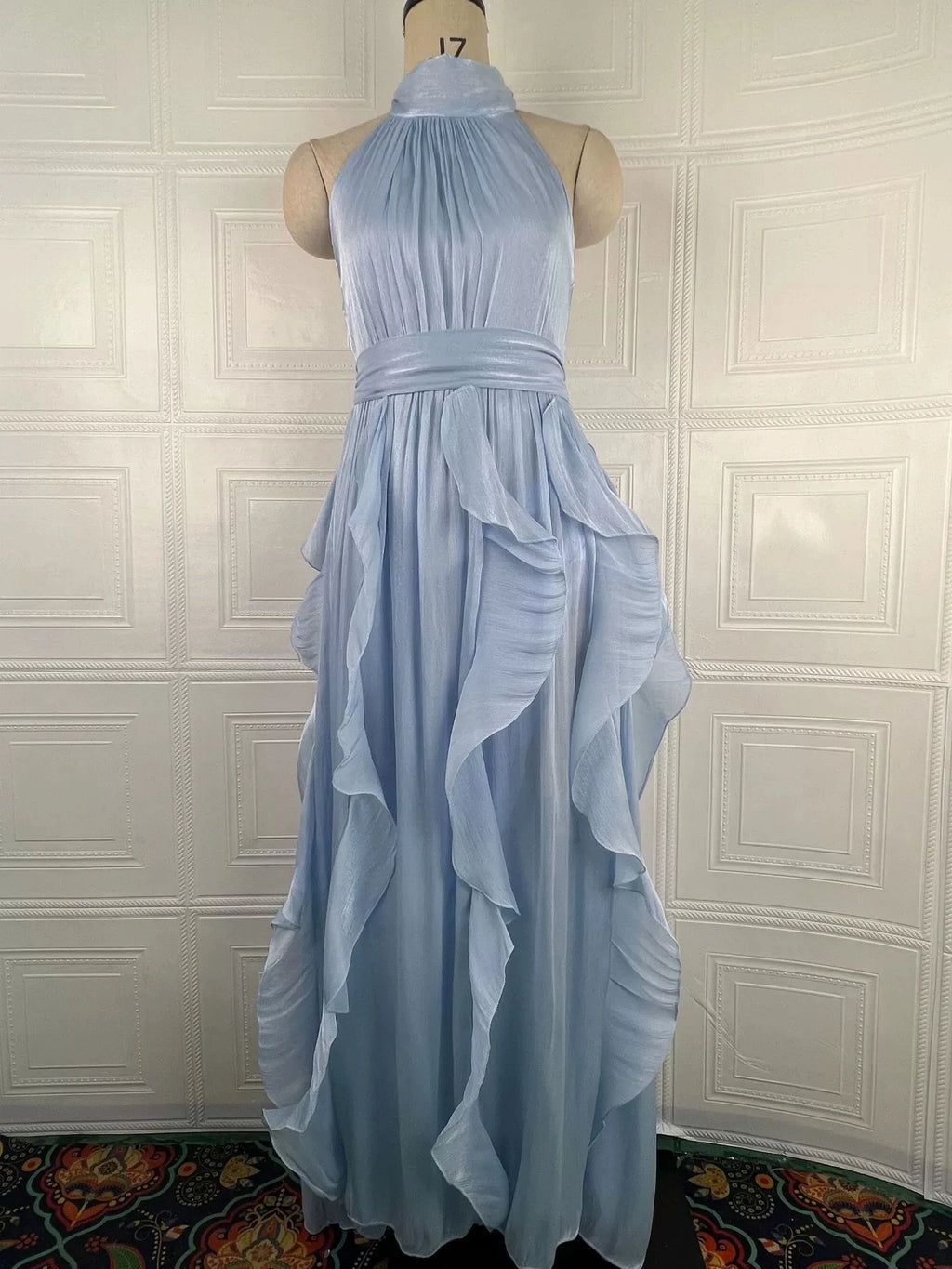 Women'S Spring 2026 Vintage Elegant Ruffled Sleeveless Cinched Waist Long Dress New Arrival