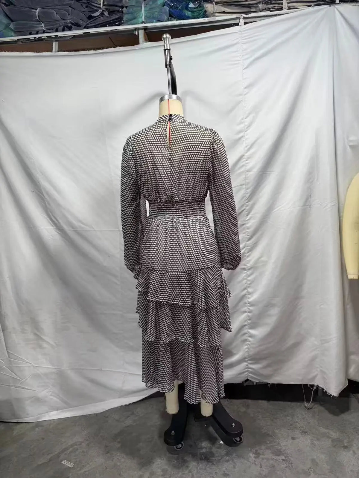 TAOP&ZA 2026 Spring New Fashionable Simple Layered Decorated Long-Sleeved Stand Collar Polka Dot Midi Maxi Dress 9861