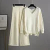 Women's Solid Casual Knitted Wide Leg Pants Sweater Set Autumn Winter Outfit New Korean Version Regular Fashion Two-piece Set