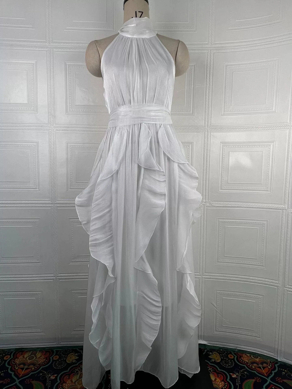 Women'S Spring 2026 Vintage Elegant Ruffled Sleeveless Cinched Waist Long Dress New Arrival