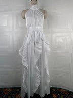 Women'S Spring 2026 Vintage Elegant Ruffled Sleeveless Cinched Waist Long Dress New Arrival