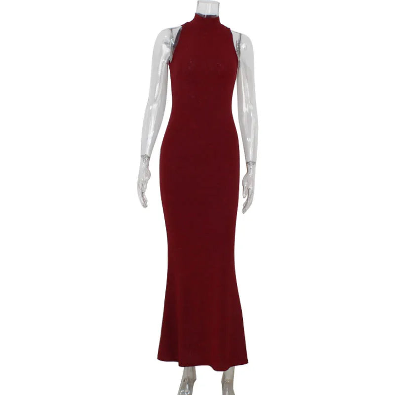 Fashion Solid Maxi Gown Dresses Sexy Slim Sequins Red Sleeveless Long Dress 2026 New Women's Elegant Shiny Party Bodycon Robes