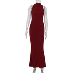 Fashion Solid Maxi Gown Dresses Sexy Slim Sequins Red Sleeveless Long Dress 2026 New Women's Elegant Shiny Party Bodycon Robes
