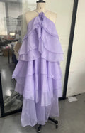 Hot Sale Ladies Summer Maxi Dress A-Line Flower Layered Halter Backless Sleeveless with Ruffles Decoration Parties Casual Dress