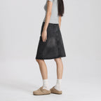 Women Washed Black Denim A-Line Mini Skirt Mid Waist Casual Vintage Style High Quality Fashion Skirt