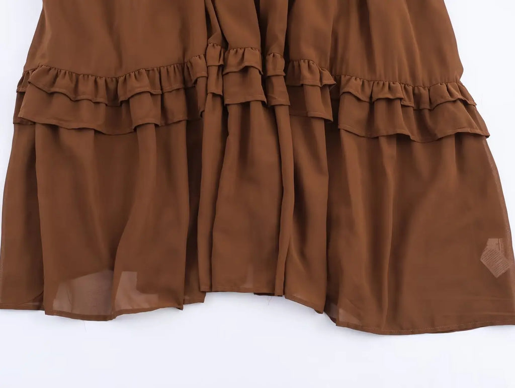 TAOP&ZA 25 New Elegant Fashion Women's Clothing European and American Temperament Ruffled Long Sleeve Tie Waist Long Skirt 8967