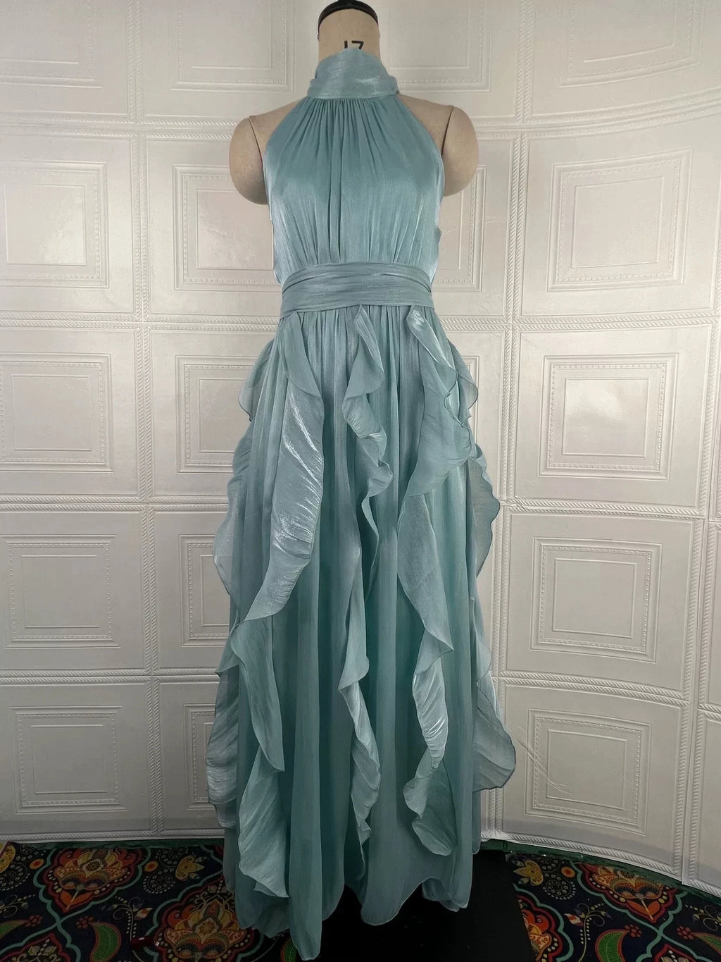 Women'S Spring 2026 Vintage Elegant Ruffled Sleeveless Cinched Waist Long Dress New Arrival