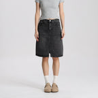 Women Washed Black Denim A-Line Mini Skirt Mid Waist Casual Vintage Style High Quality Fashion Skirt