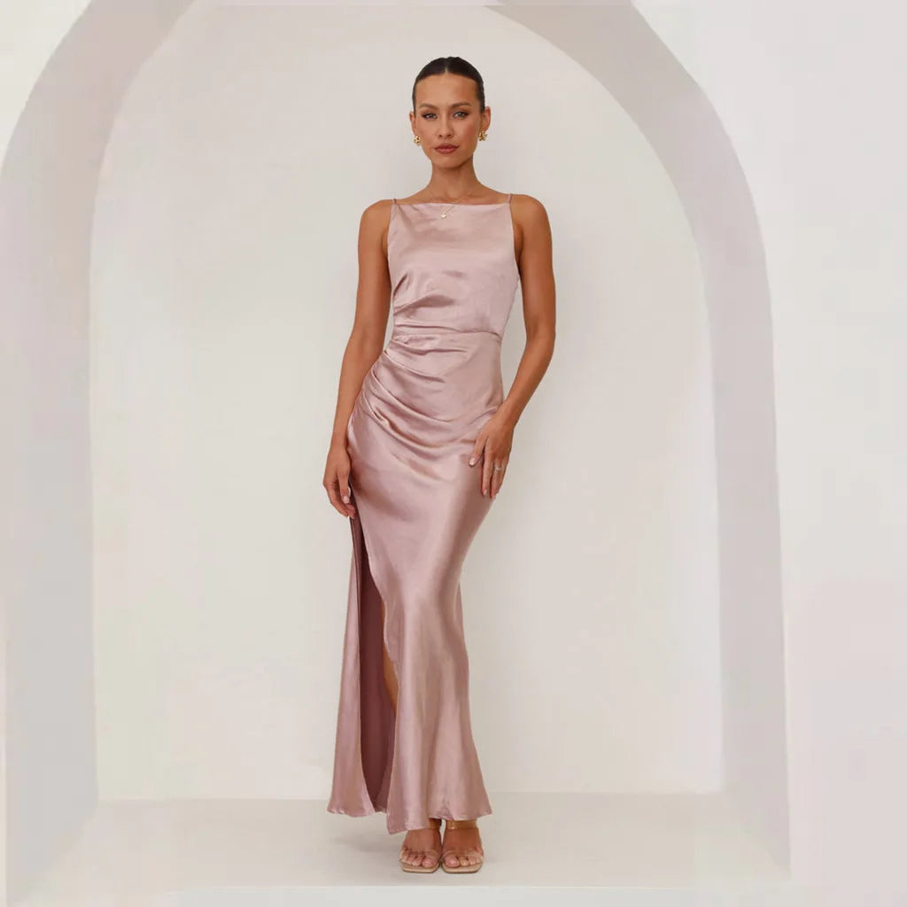 Women's Backless Slit  Spaghetti Strap Midi Dress