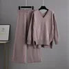 Women's Solid Casual Knitted Wide Leg Pants Sweater Set Autumn Winter Outfit New Korean Version Regular Fashion Two-piece Set
