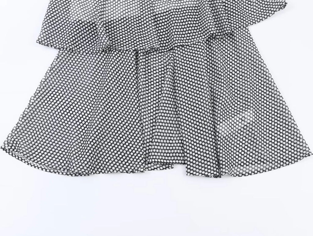 TAOP&ZA 2026 Spring New Fashionable Simple Layered Decorated Long-Sleeved Stand Collar Polka Dot Midi Maxi Dress 9861