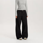 Women Black Wide Leg Jeans Mid Waist Loose Fit Casual Vintage Denim Pants High Quality Durable Structured Fabric