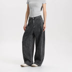 Women Vintage Washed Black Denim Pants Barrel Leg Mid Rise Relaxed Fit Trendy Street Style Jeans High Quality