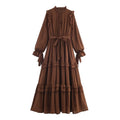 TAOP&ZA 25 New Elegant Fashion Women's Clothing European and American Temperament Ruffled Long Sleeve Tie Waist Long Skirt 8967