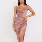 Satin Midi Sundress High Slit Sexy Slip Dress
