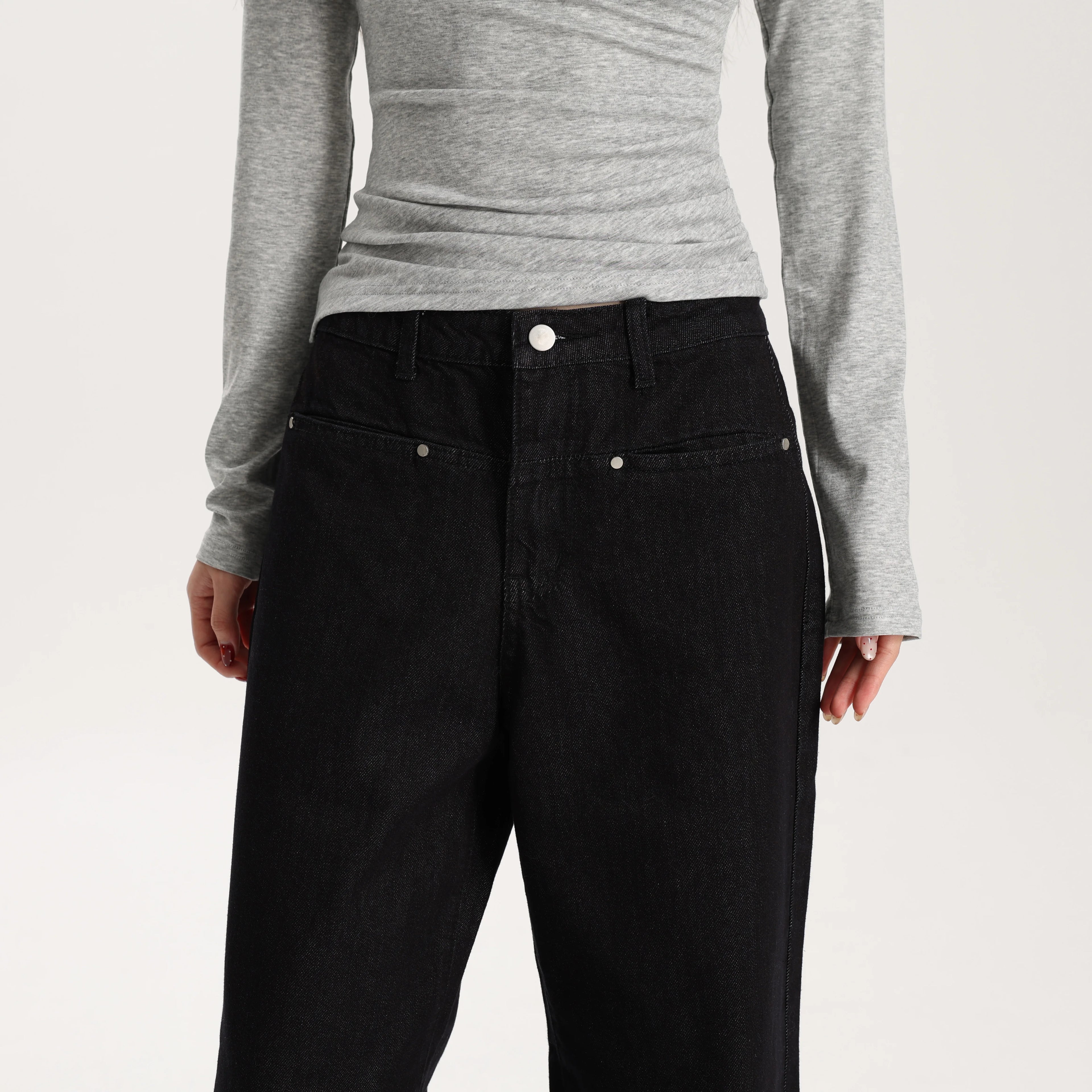 Women Black Wide Leg Jeans Mid Waist Loose Fit Casual Vintage Denim Pants High Quality Durable Structured Fabric