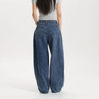 Women Classic Blue Barrel Leg Denim Jeans Mid Rise Relaxed Fit Vintage Style Trendy Streetwear Pants