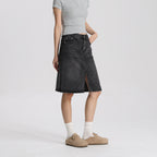 Women Washed Black Denim A-Line Mini Skirt Mid Waist Casual Vintage Style High Quality Fashion Skirt
