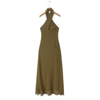 TAOP&ZA Retro Fashion European and American Style 2026 New Women's Halter Neck Beaded Backless Ruffle Sleeveless Dress