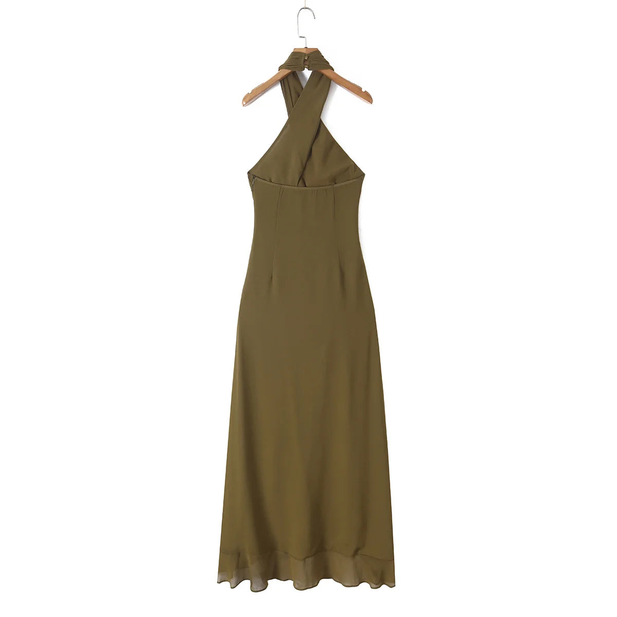 TAOP&ZA Retro Fashion European and American Style 2026 New Women's Halter Neck Beaded Backless Ruffle Sleeveless Dress