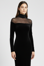 The Noir Illusion Velvet Gown – Sheer Panel Maxi