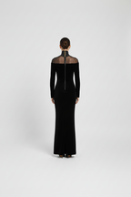 The Noir Illusion Velvet Gown – Sheer Panel Maxi